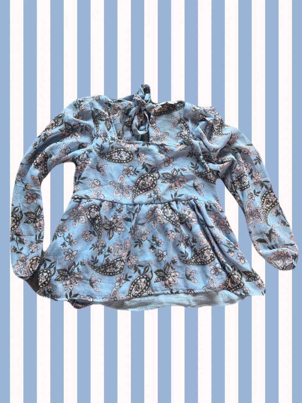 American Eagle Blue Floral Tie-Back Peplum Top Baby Doll Size S